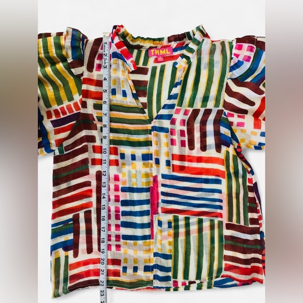 THML Abstract Print Ruffle Sleeve Blouse XS - Picture 5 of 7